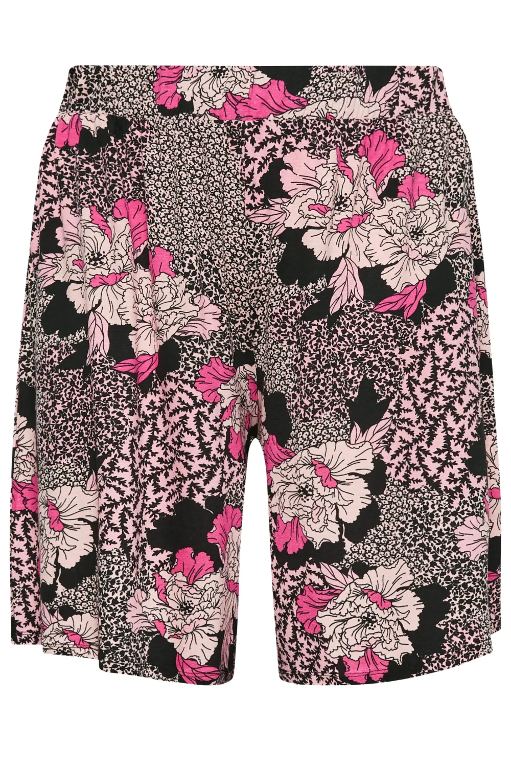 YOURS Curve Black Mixed Floral Print Pull On Shorts