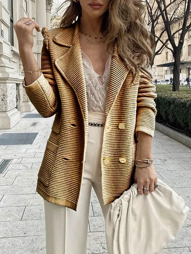 Double-breasted grain texture casual chic blazer
