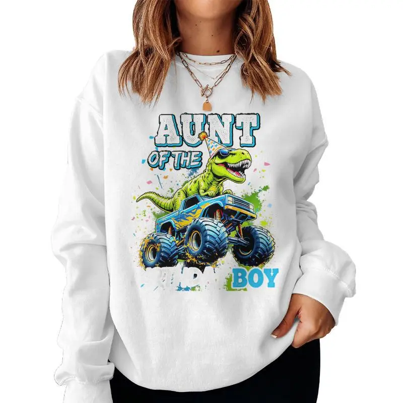 Aunt Of The Birthday Boy Monster Truck Dinosaur Party T Rex Women Sweatshirt