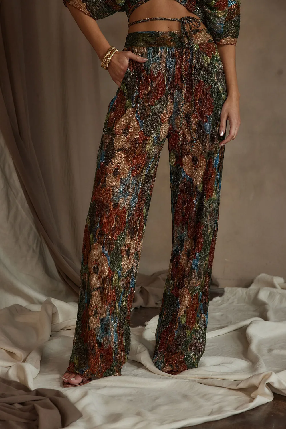 Multicolor Metallic Floral Pant