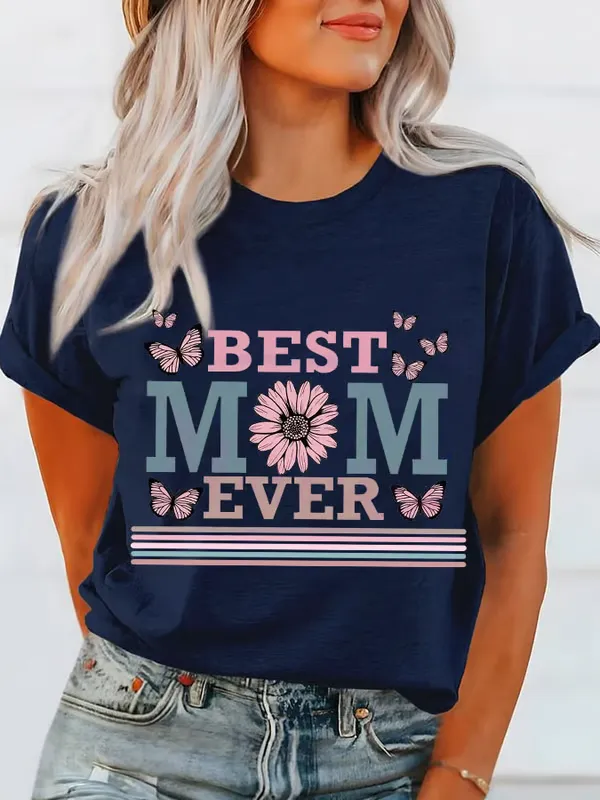 Women'S T-Shirt Women'S Mother'S Day Printed Crewneck T-Shirt Pure Cotton Design Sense Printed Short Sleeves For Women