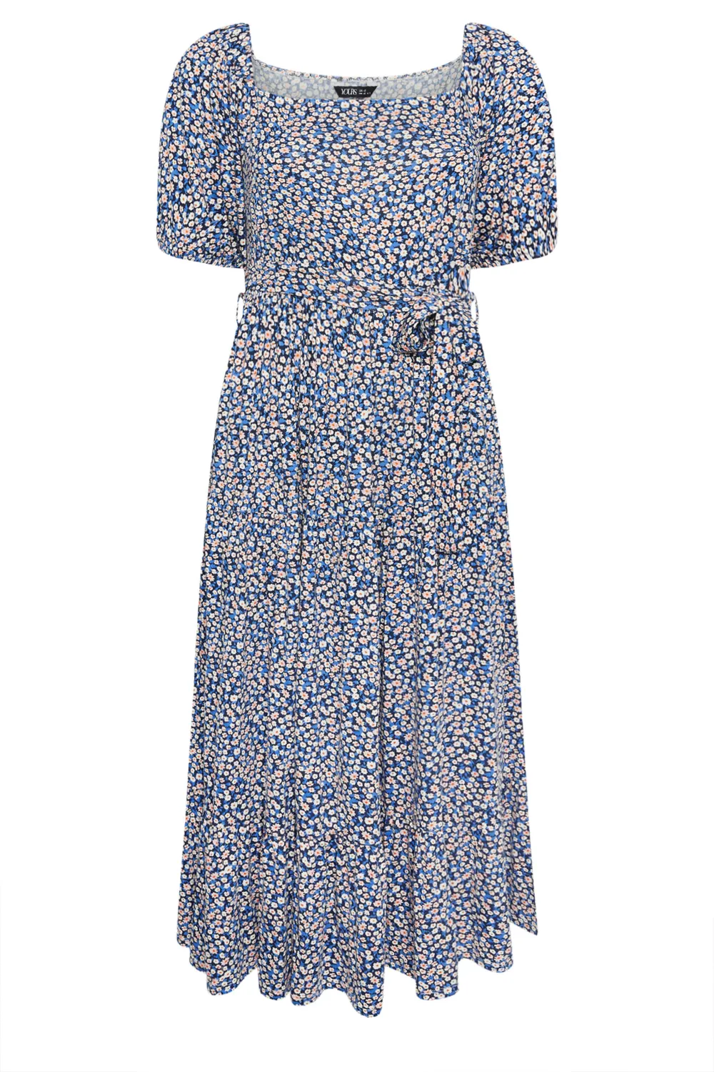 YOURS Curve Blue Ditsy Floral Tiered Maxi Dress