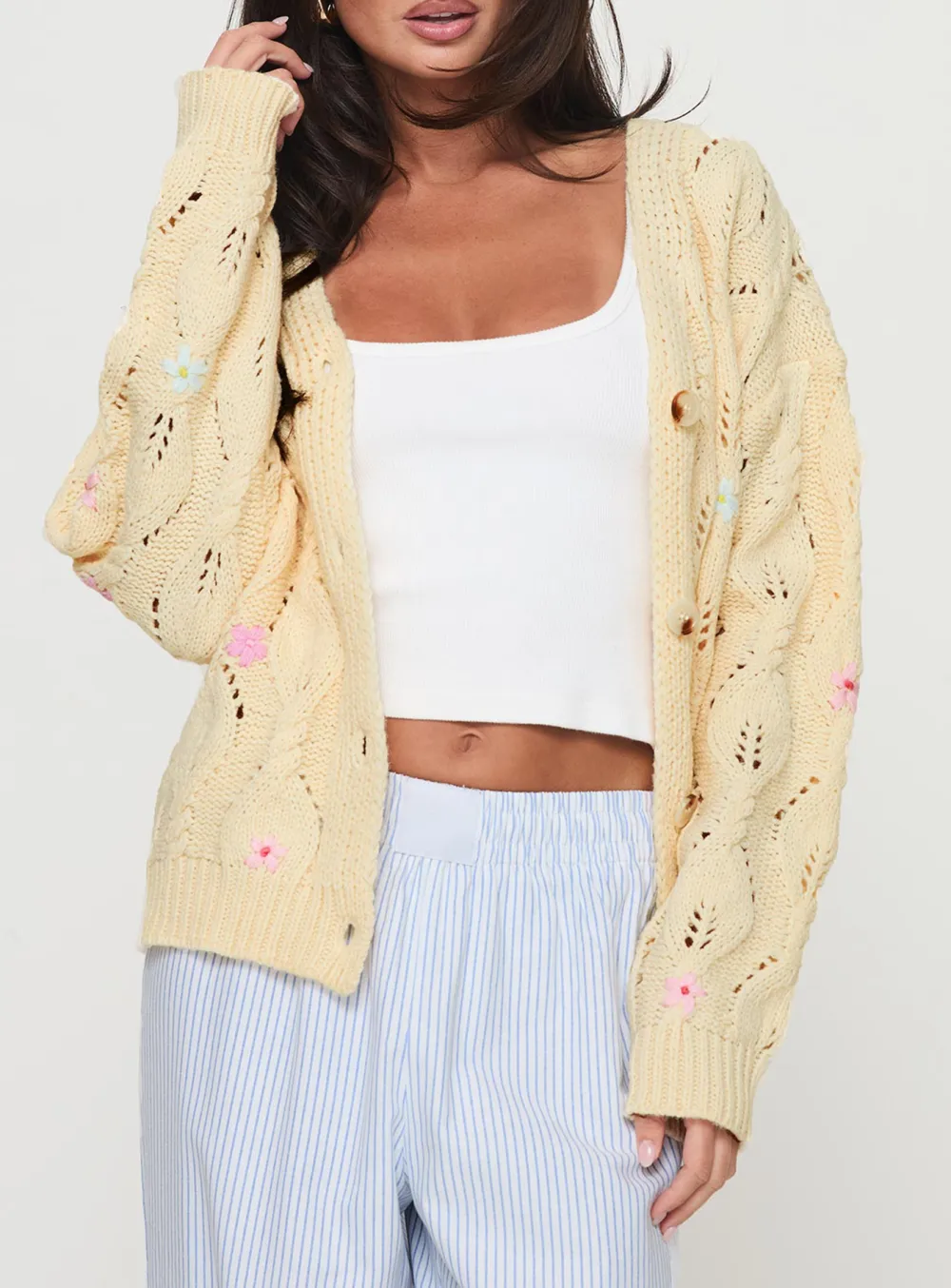 Floral Print Cardigan Cream