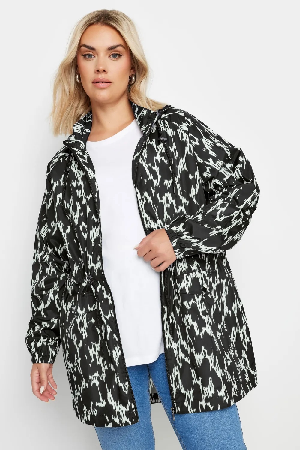 YOURS Curve Navy Blue Drawstring Lightweight Parka Jacket