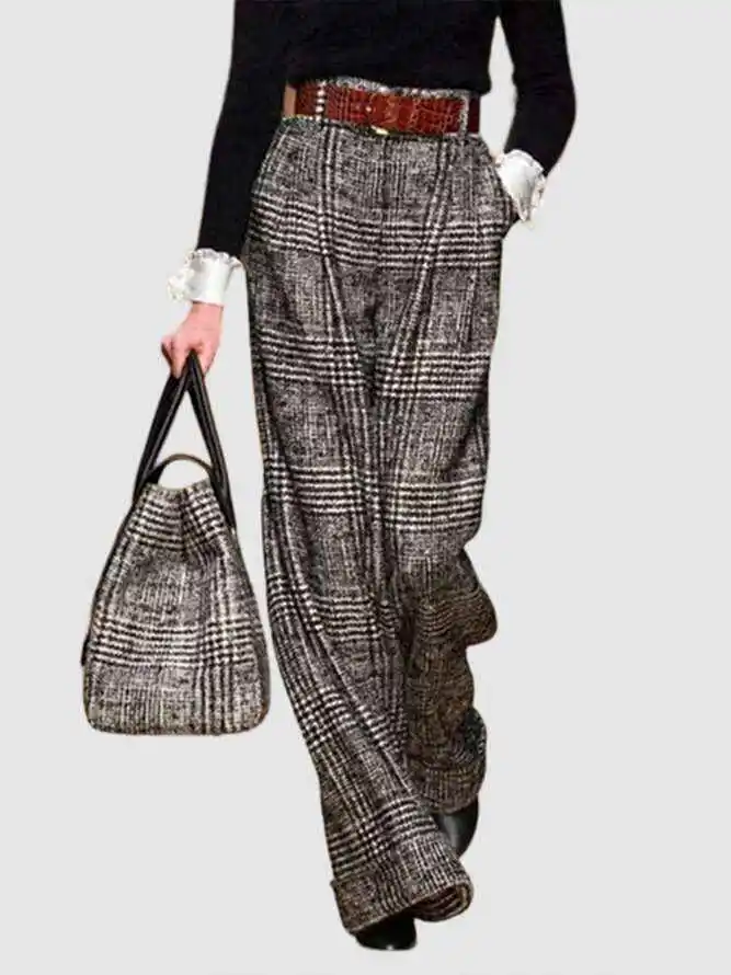 Vintage Loose Checkered Wide Leg Pants