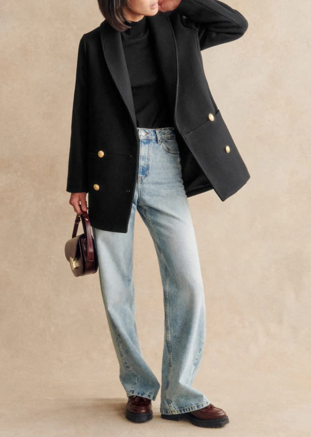 Cropped Shawl Collar Coat