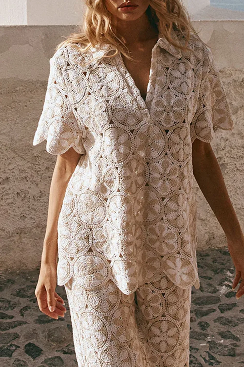 Crochet Open Work Short Sleeve Top