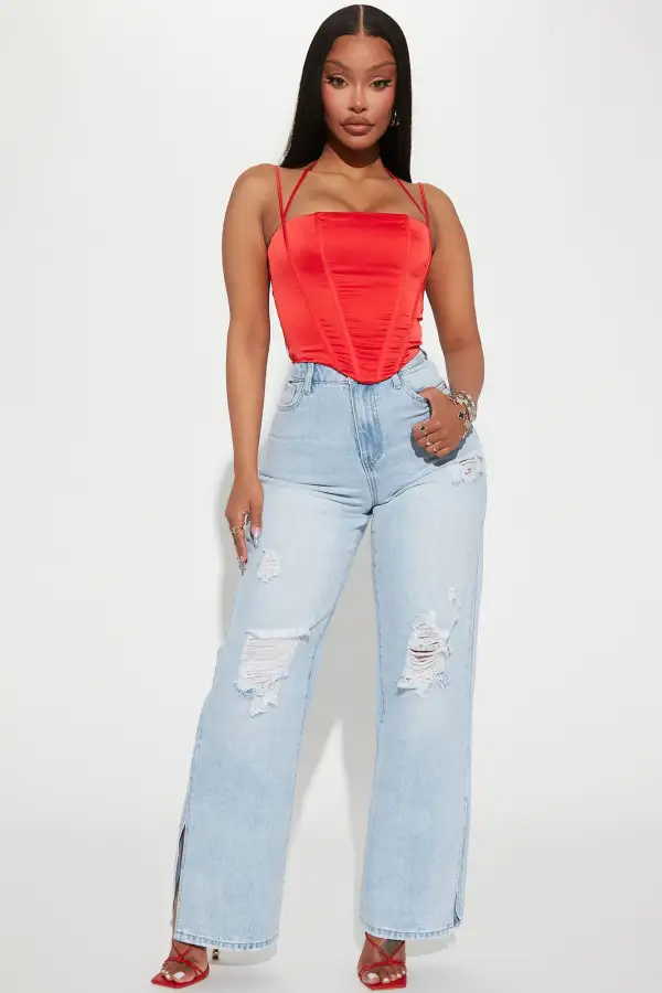 Josephine Satin Corset Top - Red