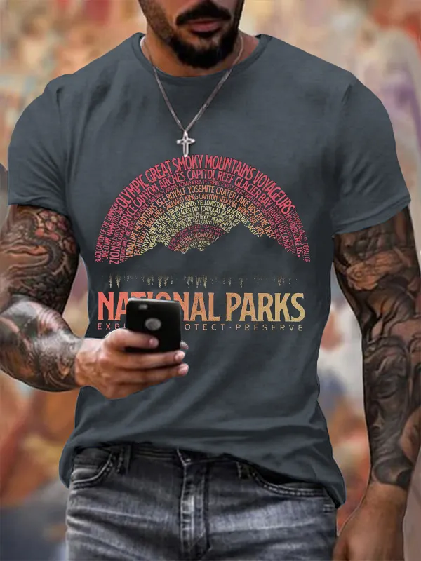 Men'S T-Shirt Men'S Hotspots 63 National Parks Explore, Protect, And Preserve Printed T-Shirts