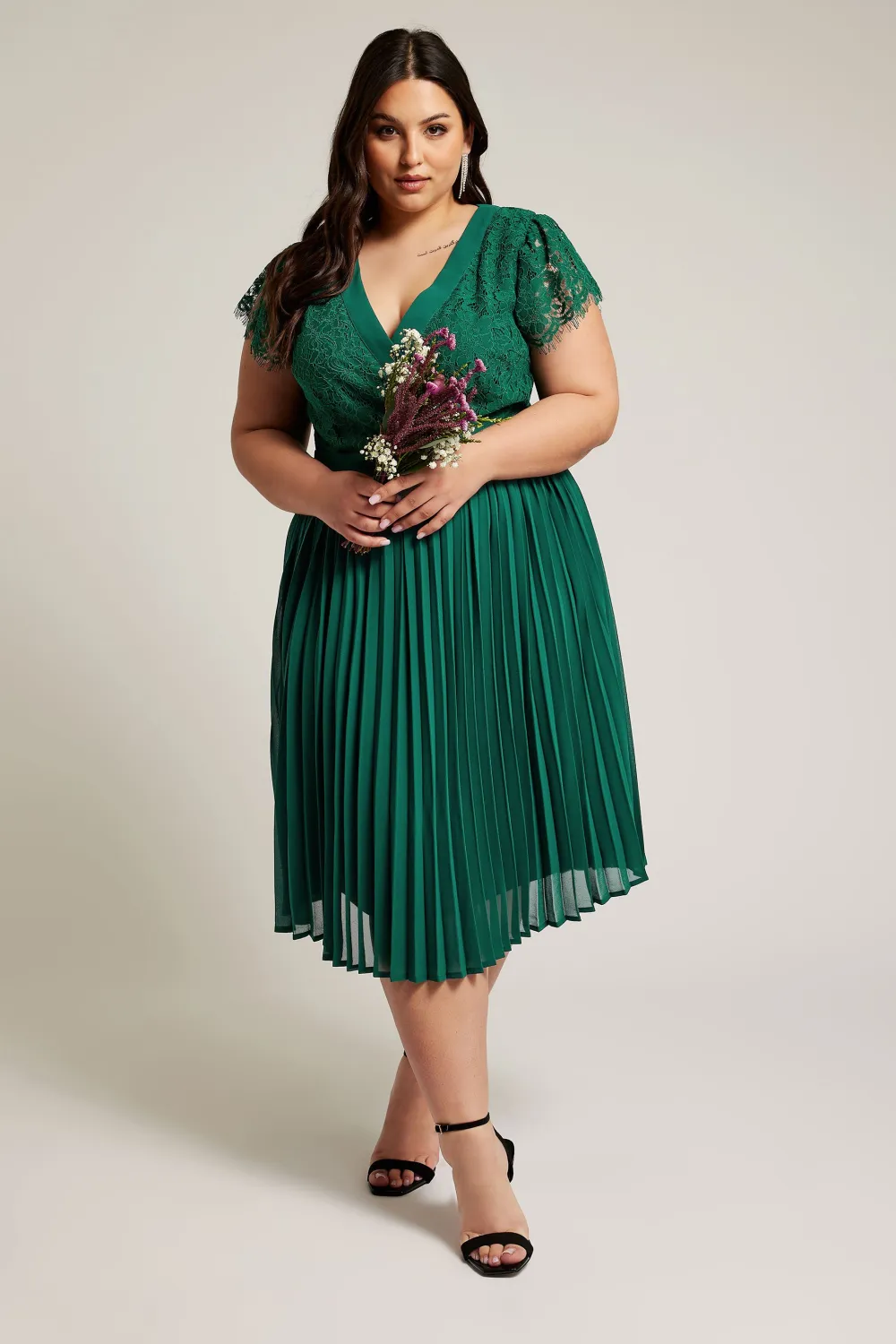 YOURS LONDON Curve Emerald Green Lace Wrap Midi Dress
