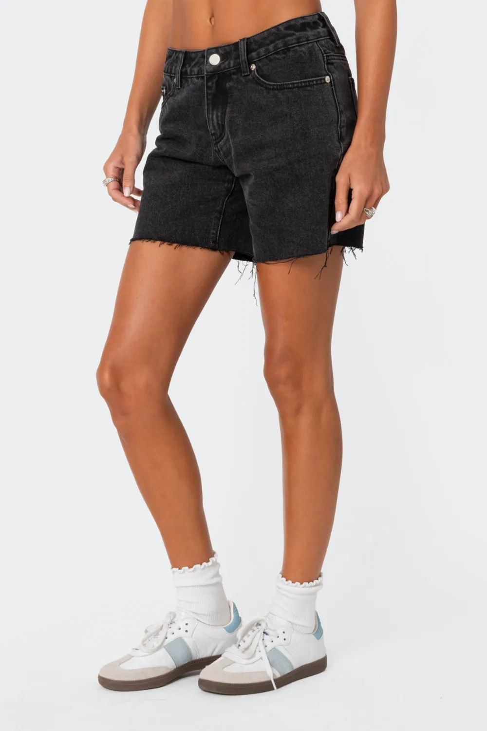 Low Rise Raw Edge Denim Shorts