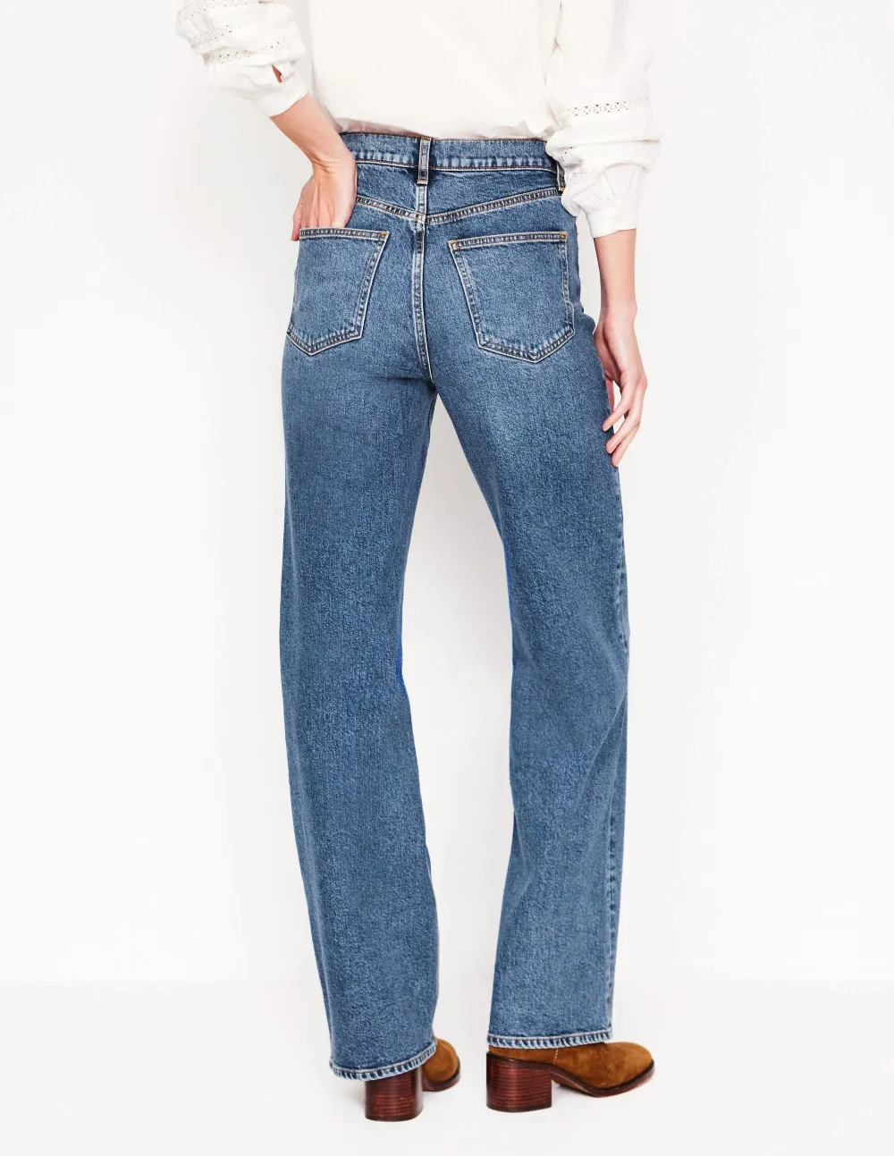 Dark Blue Mid - Rise Straight - Leg Jeans