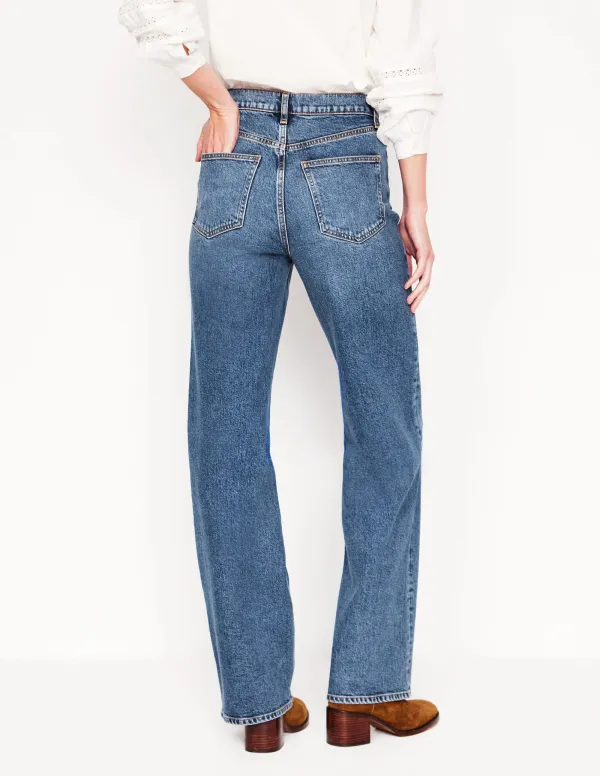 Dark Blue Mid - Rise Straight - Leg Jeans
