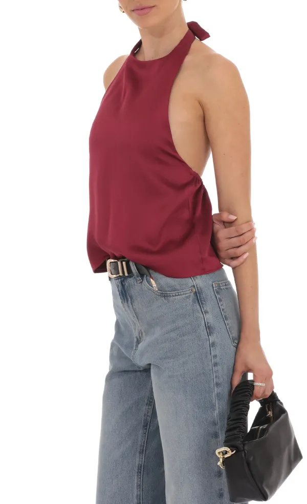 Satin Halter Top in Burgundy