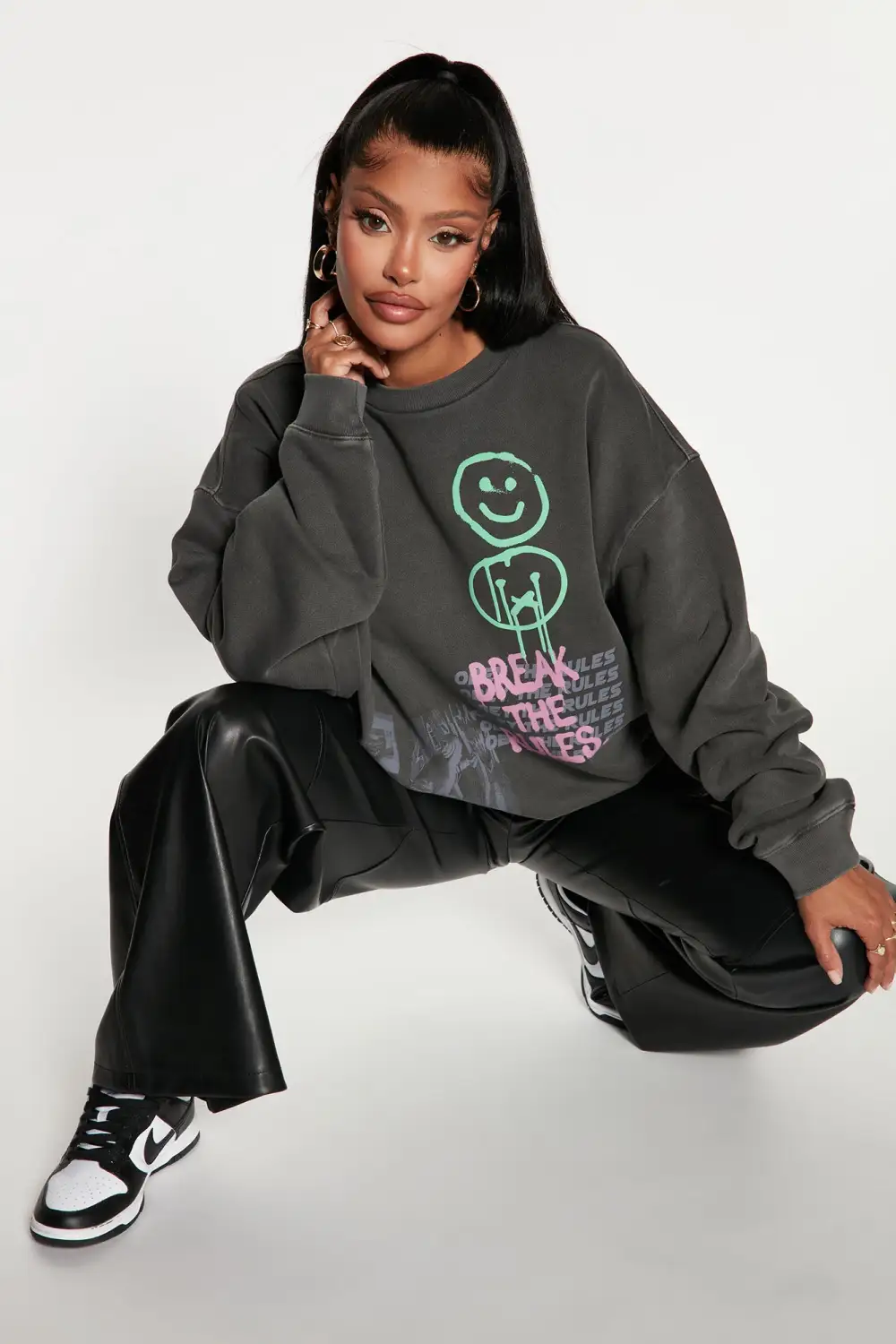 Break The Rules Puff Print Sweatshirt - Charcoal