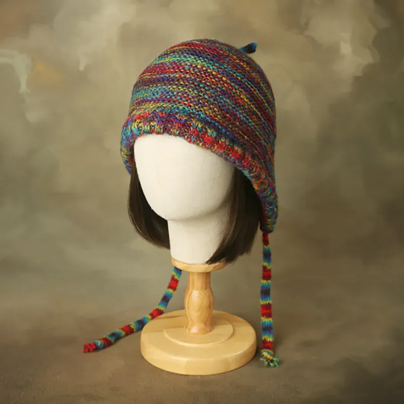 Retro Rainbow Ethnic Style Ear Protection Warm Knitted Hat