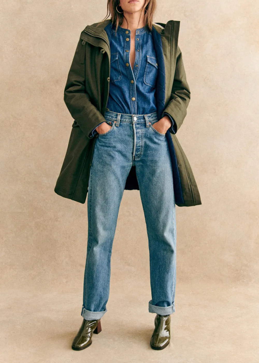 Khaki Quilted Hooded Parka