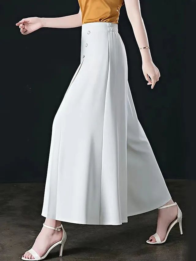 Women's Wide Leg Pants Trousers Baggy Full Length Pocket Baggy Micro-elastic High Waist Work Comfort Office Office / Career Black White M L Summer Spring