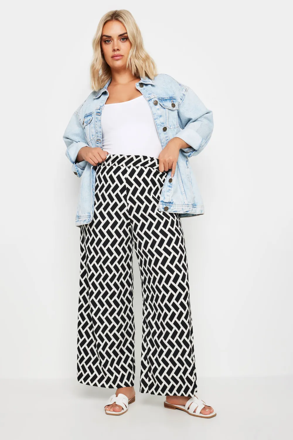 YOURS Curve Dark Grey Abstract Print Textured Wide Leg Trousers