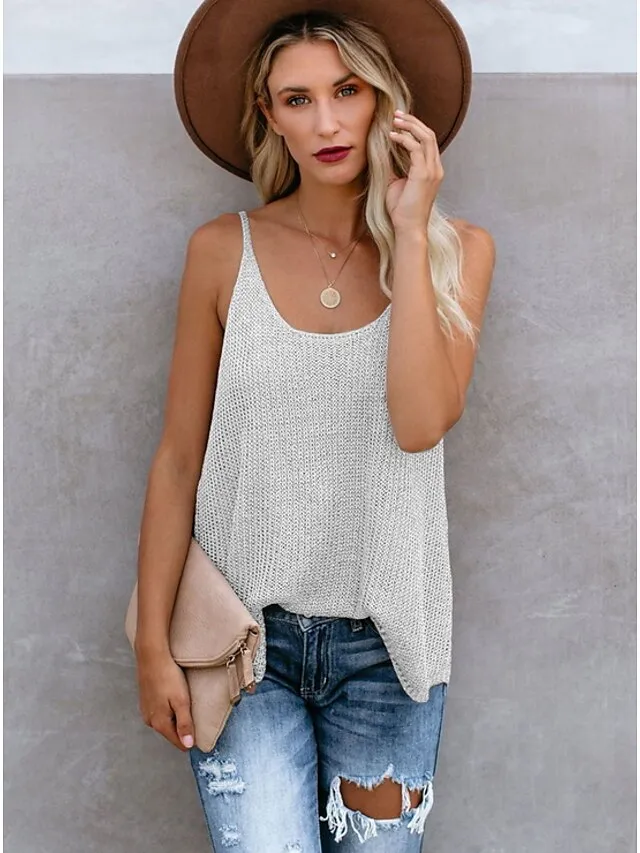 Women's Camisole Tank Top White Pink Blue Color Block Sleeveless Causal Holiday Basic Vacation U Neck Regular Cotton S