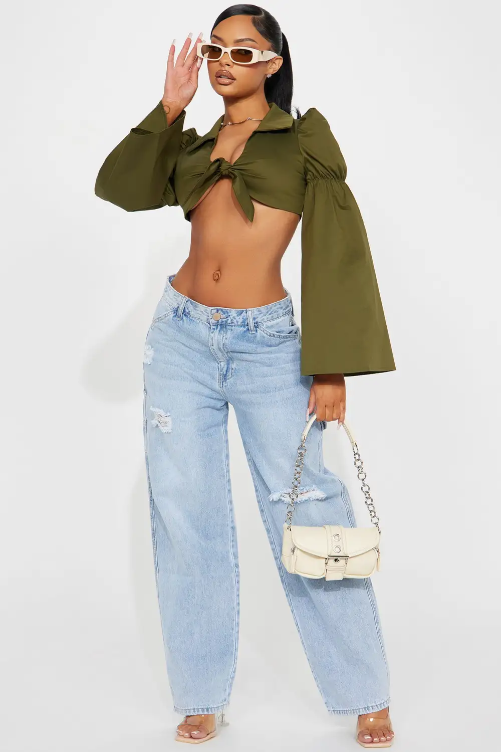 Vaelyn Poplin Top - Olive