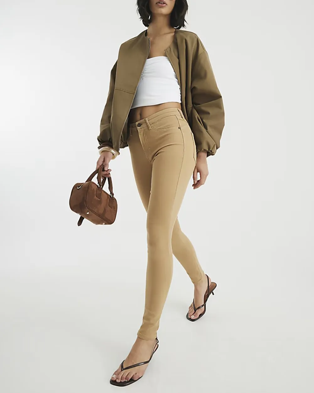 Light Brown Women's Slim Fit Cotton Jeans