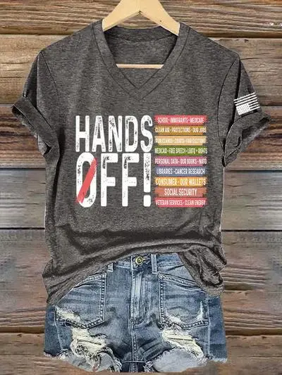 Women's Retro Hands Off Protest Print T-Shirt