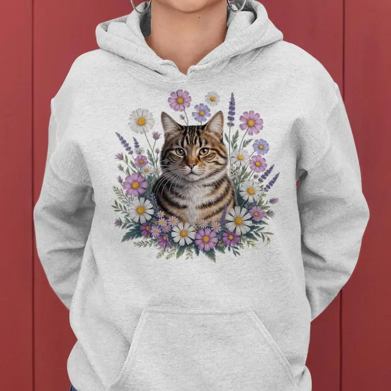 Cat Flowers Floral Cute Kitten Aesthetic Cat Lovers Garden Women Hoodie