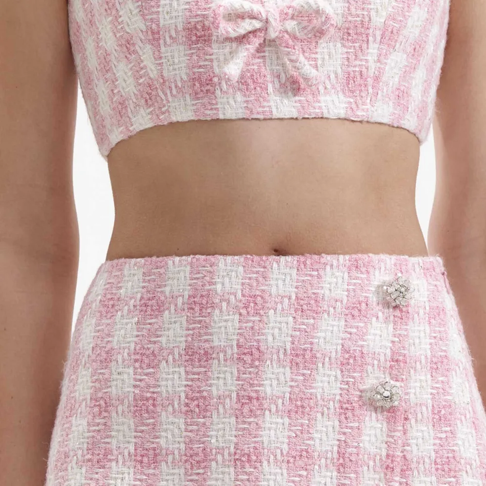 Pink Check Boucle Mini Skirt