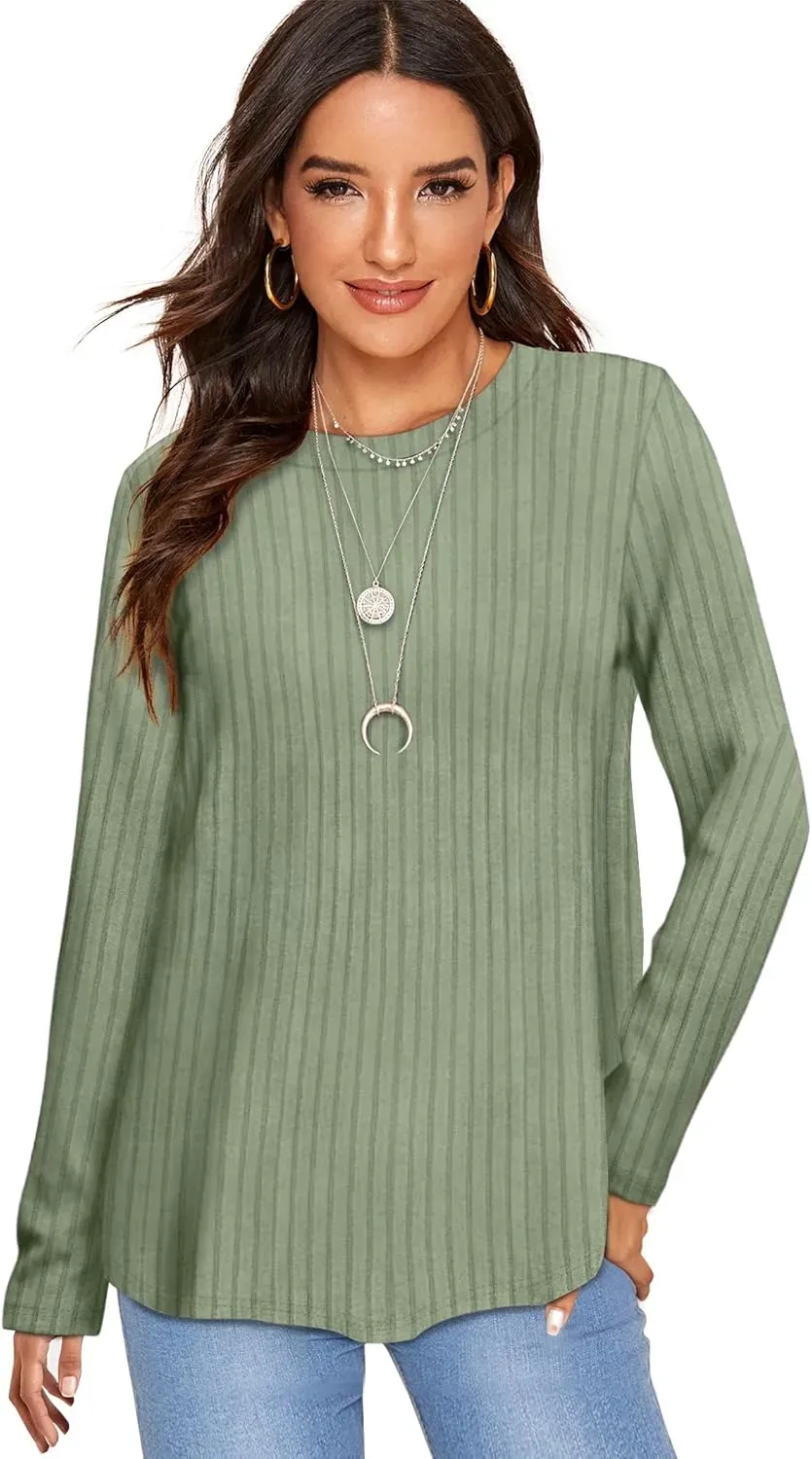 OFEEFAN Long Sleeve Shirts for Women Lightweight Crew Neck Casual Tunic Tops