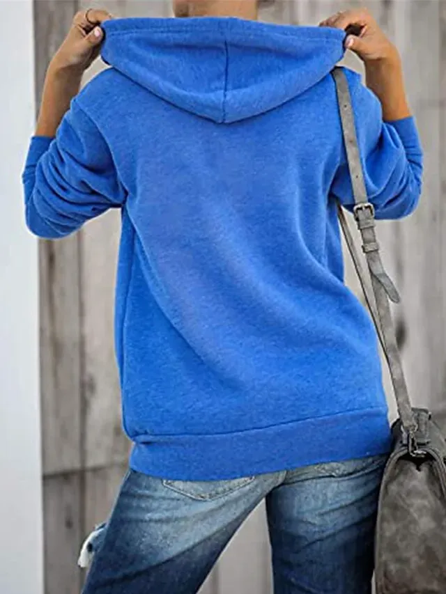 Women's Hoodied Jacket Casual Jacket Fall Spring Outdoor Zipper Plain Breathable Streetwear Regular Fit Outerwear Long Sleeve Summer Black S