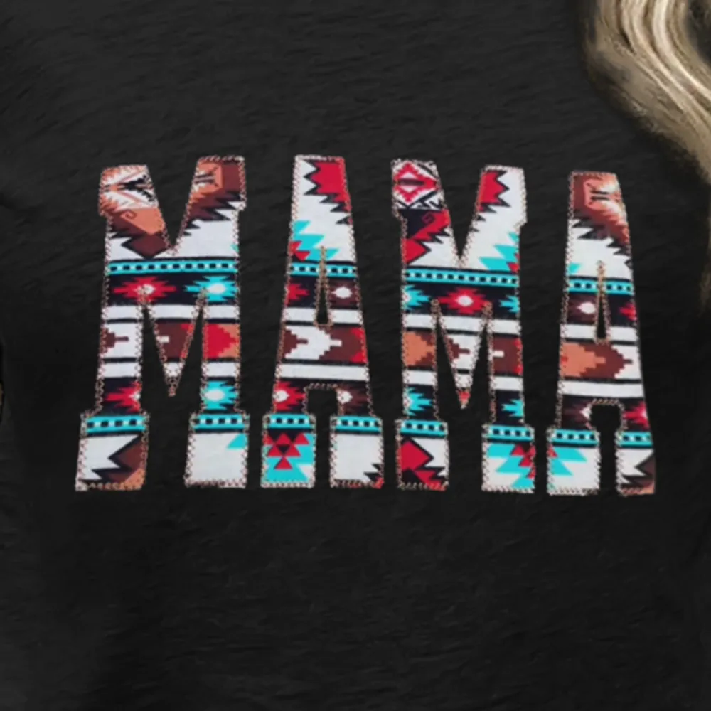 Women'S T-Shirt Cotton Alphabet Print Aztec Print T-Shirt Round Neck MAMA Short Sleeve