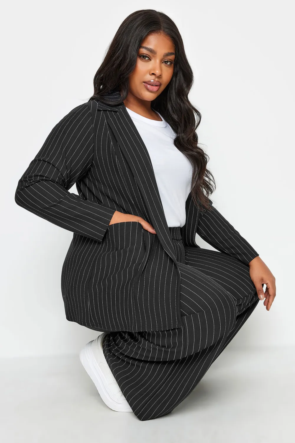 YOURS Curve Black Pinstripe Pocket Blazer