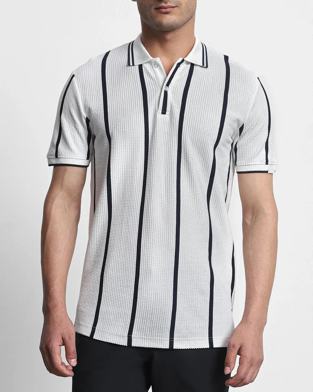 Daily Simple And Slimming White Striped Polo Shirt