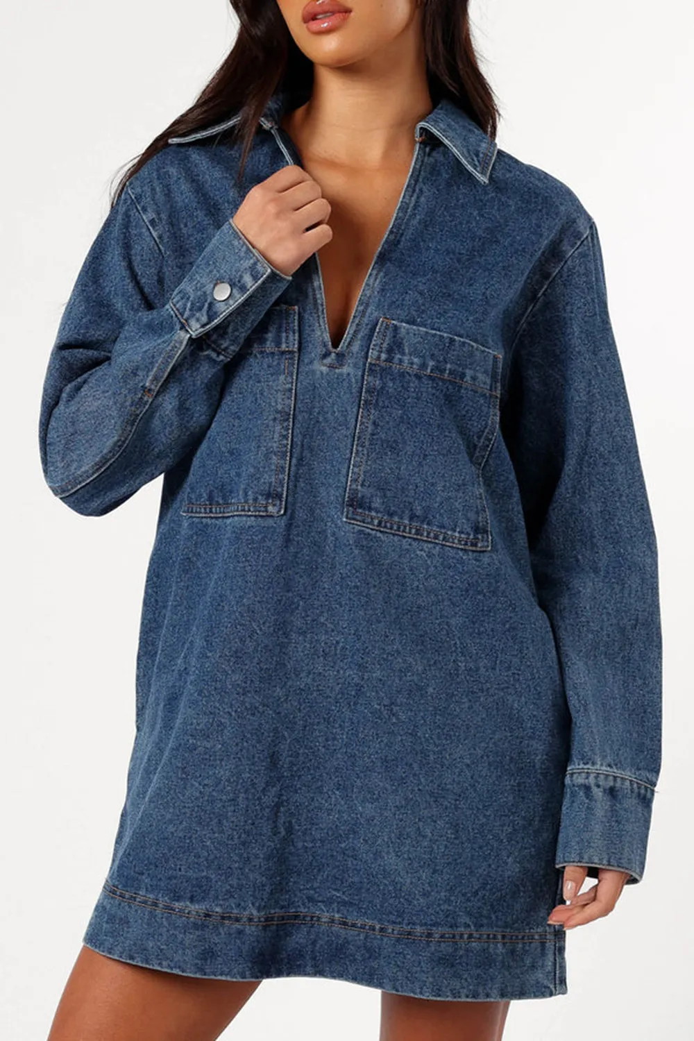 DENIM STYLE LONG SLEEVE DRESS