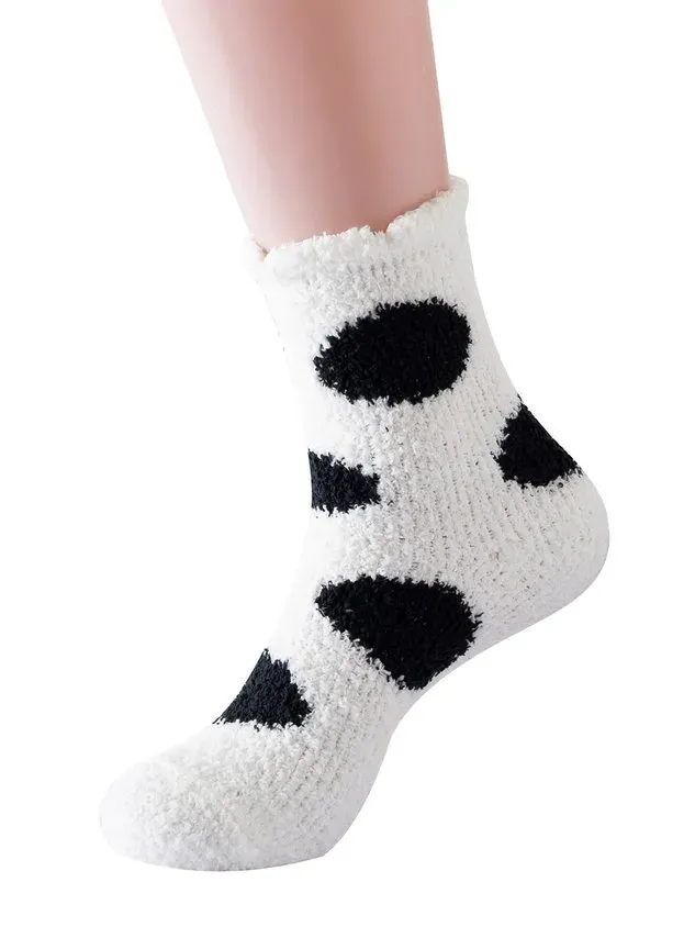 Polka-dot Bear Heart-shaped Graphics Warm Plus Velvet Coral Fleece Floor Socks