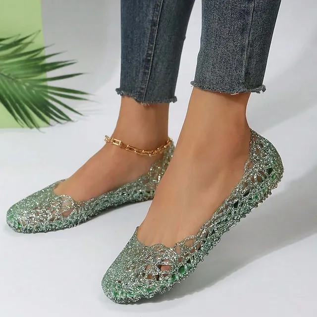 Women's Sandals Comfort Shoes Jellies Shoes Daily Beach Summer Flat Heel Round Toe Elegant Casual PVC Loafer Solid Color Black 20L Pink Blue