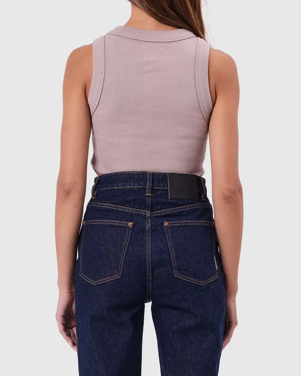 Plain white round neck striped vest