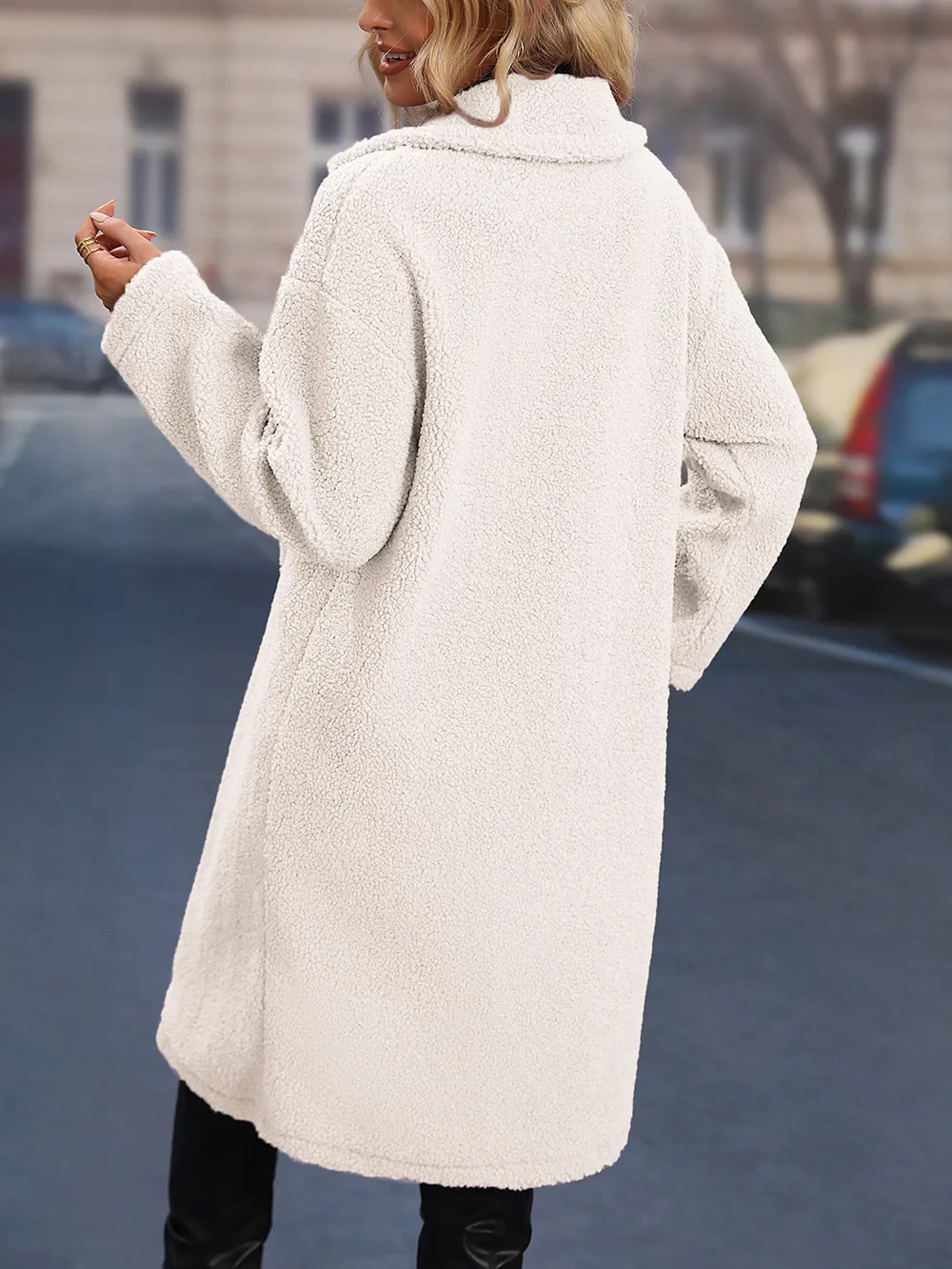 Lapel Collar Solid Plush Coat