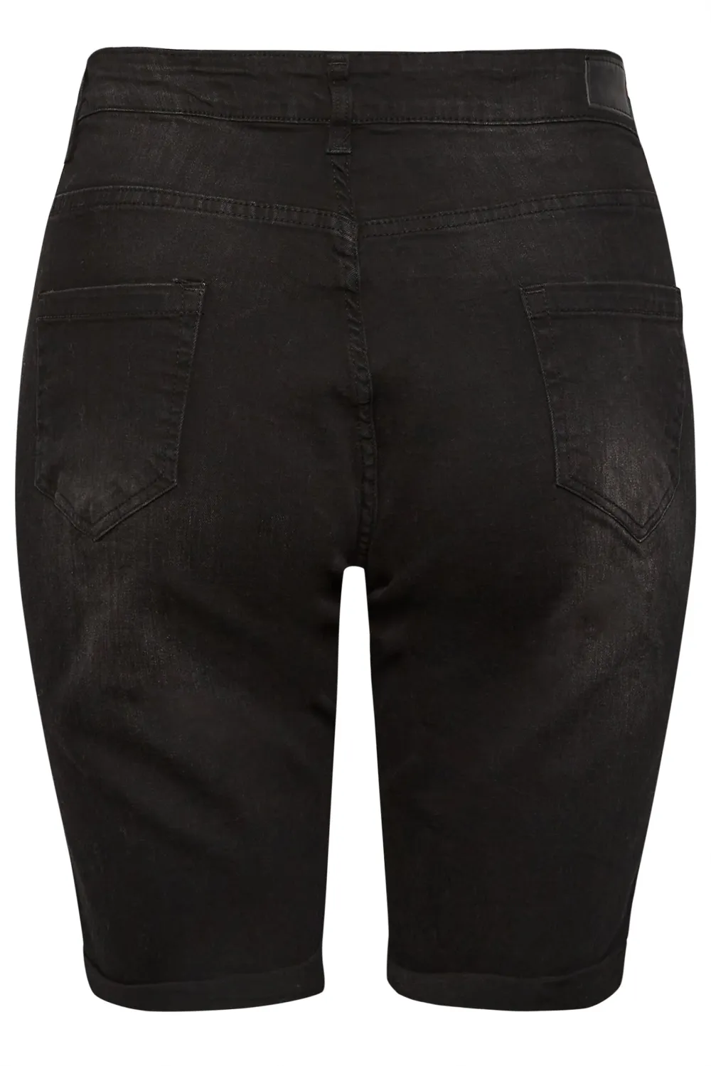 YOURS Curve Black Distressed Denim Shorts