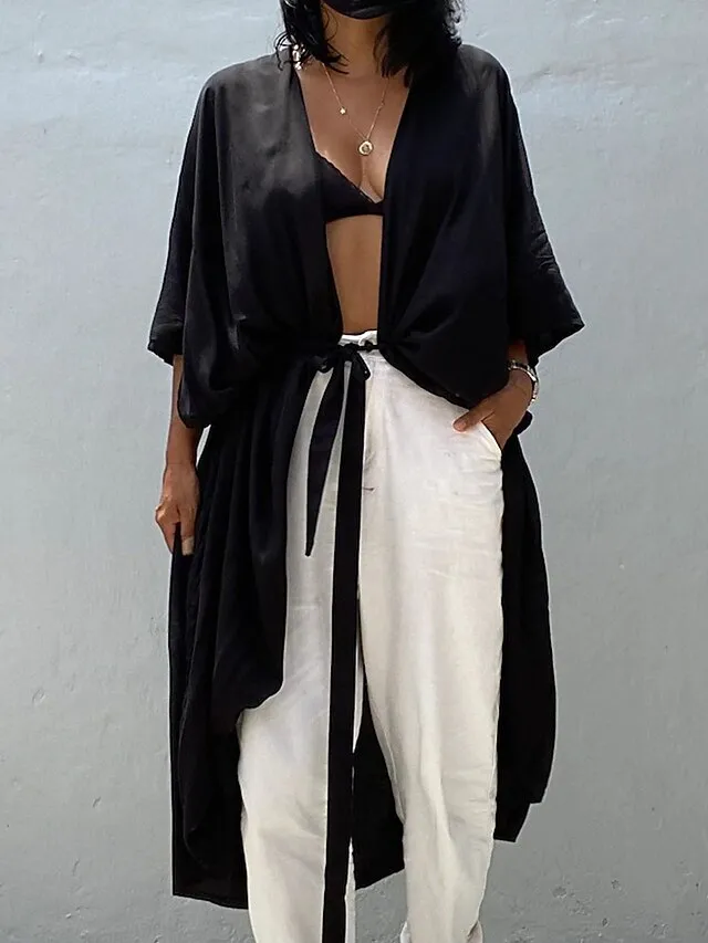 Women's Swimwear Cover Up Beach Top Normal Swimsuit Lace up Pleated UV Protection Pure Color Black White Red Royal Blue Beige V Wire Bathing Suits New Vacation Holiday