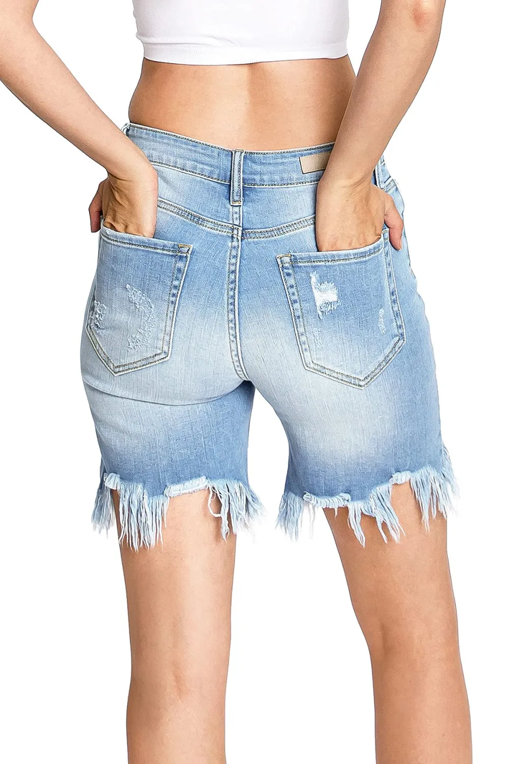 Dark Blue Distressed Bermuda Denim Shorts