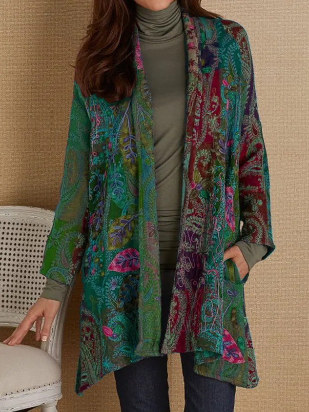 Plus size Long Sleeve Printed Knit coat