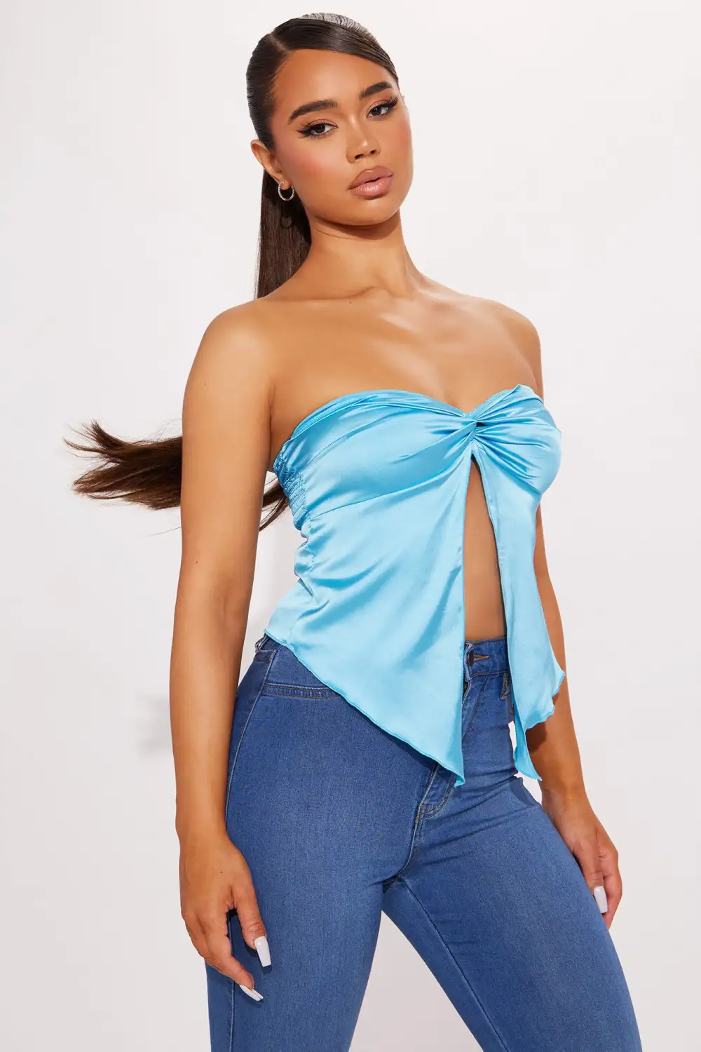 When The Party's Over Satin Tube Top - Aqua