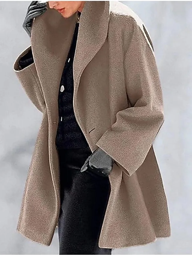 Women's Coat Regular Hooded Coat Camel Green White Black Gray Basic Essential Street Fall Lapel Regular Fit S M L XL XXL XXXL / Daily / Casual / Solid Color / Winter