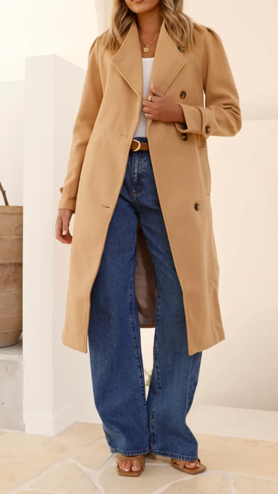 Elongated Button-Down Wool Jacket