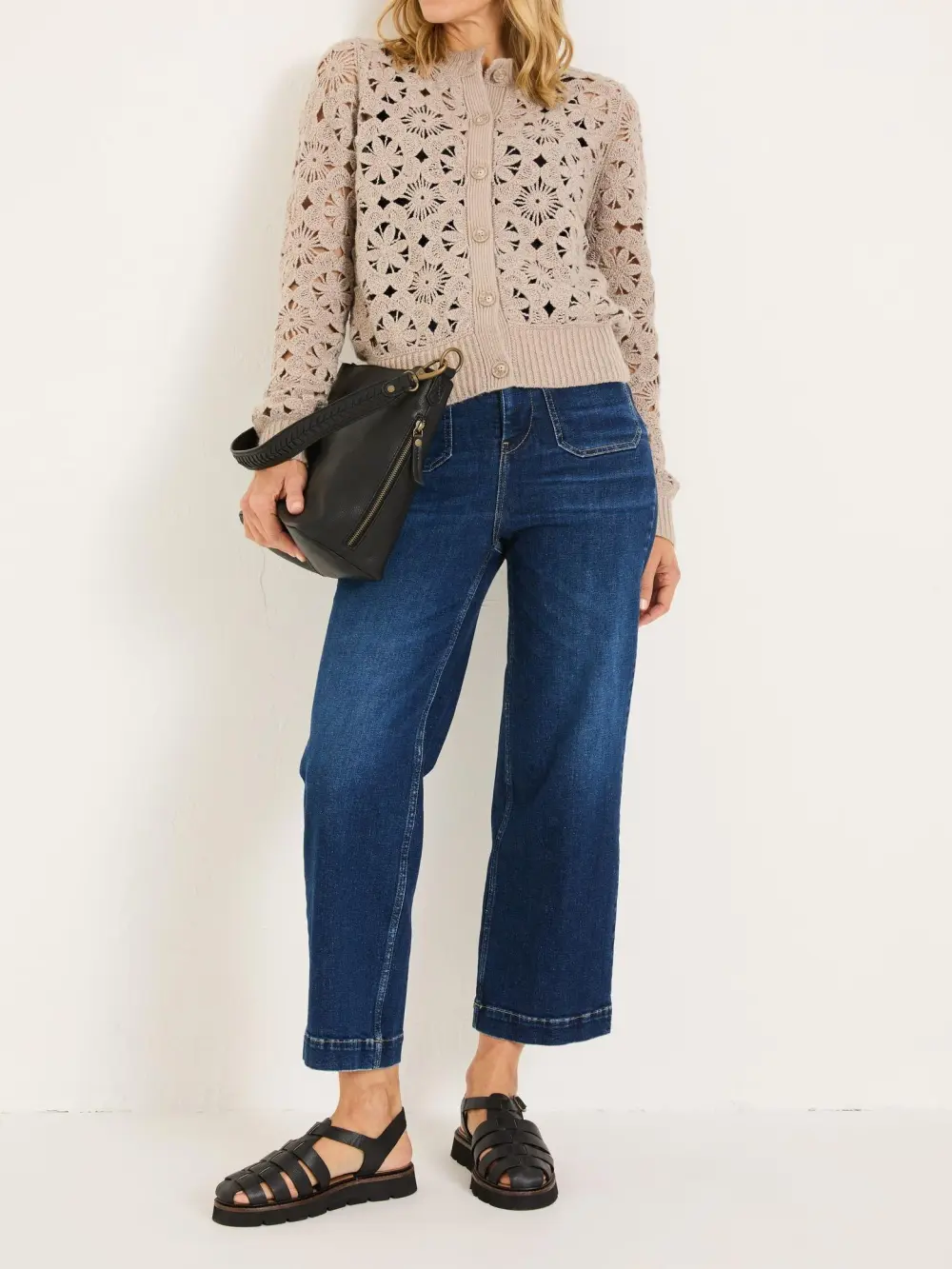 Dark Natural Cara Crochet Knitted Cardigan