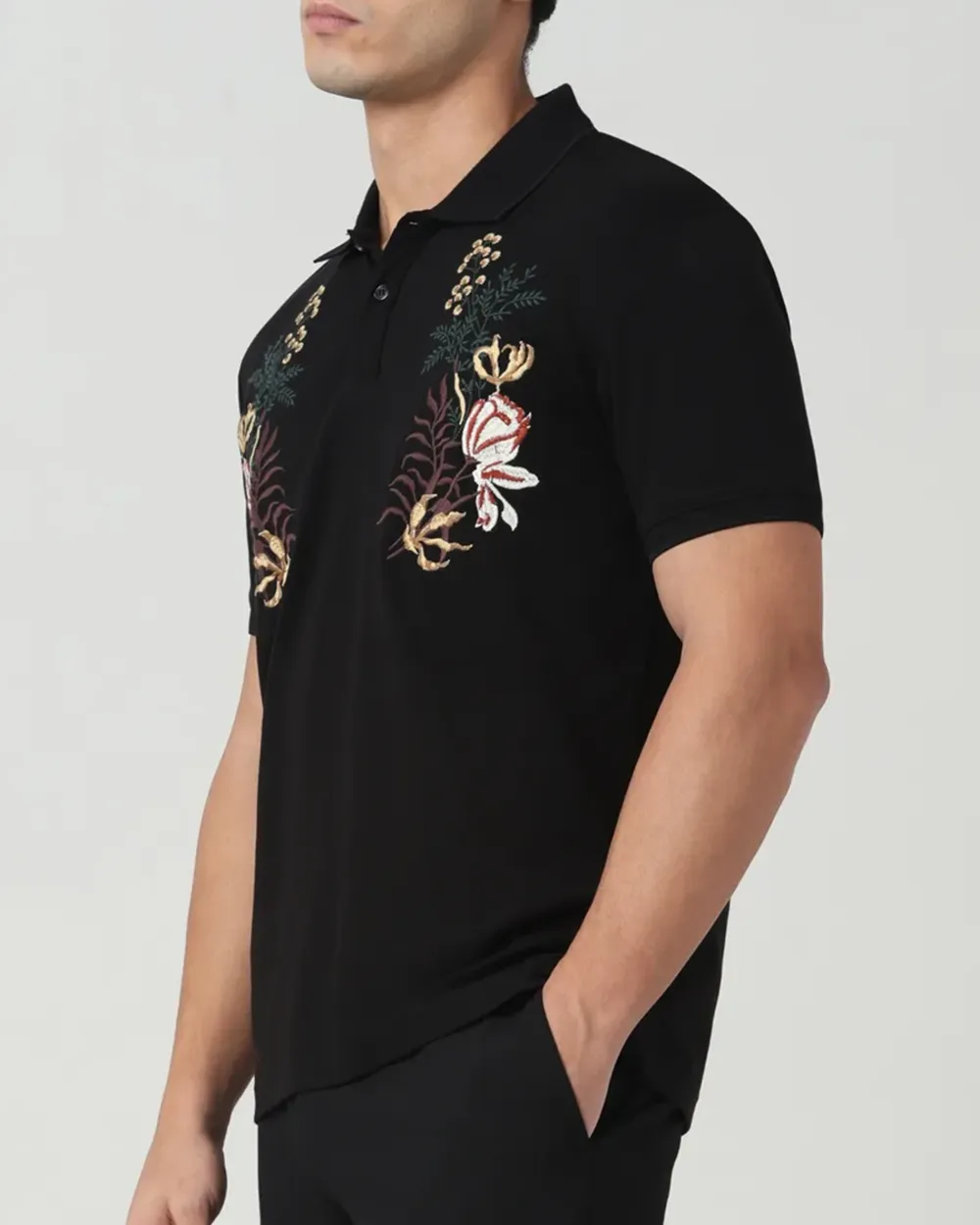Daily Simple And Slimming Black Print Polo Shirt