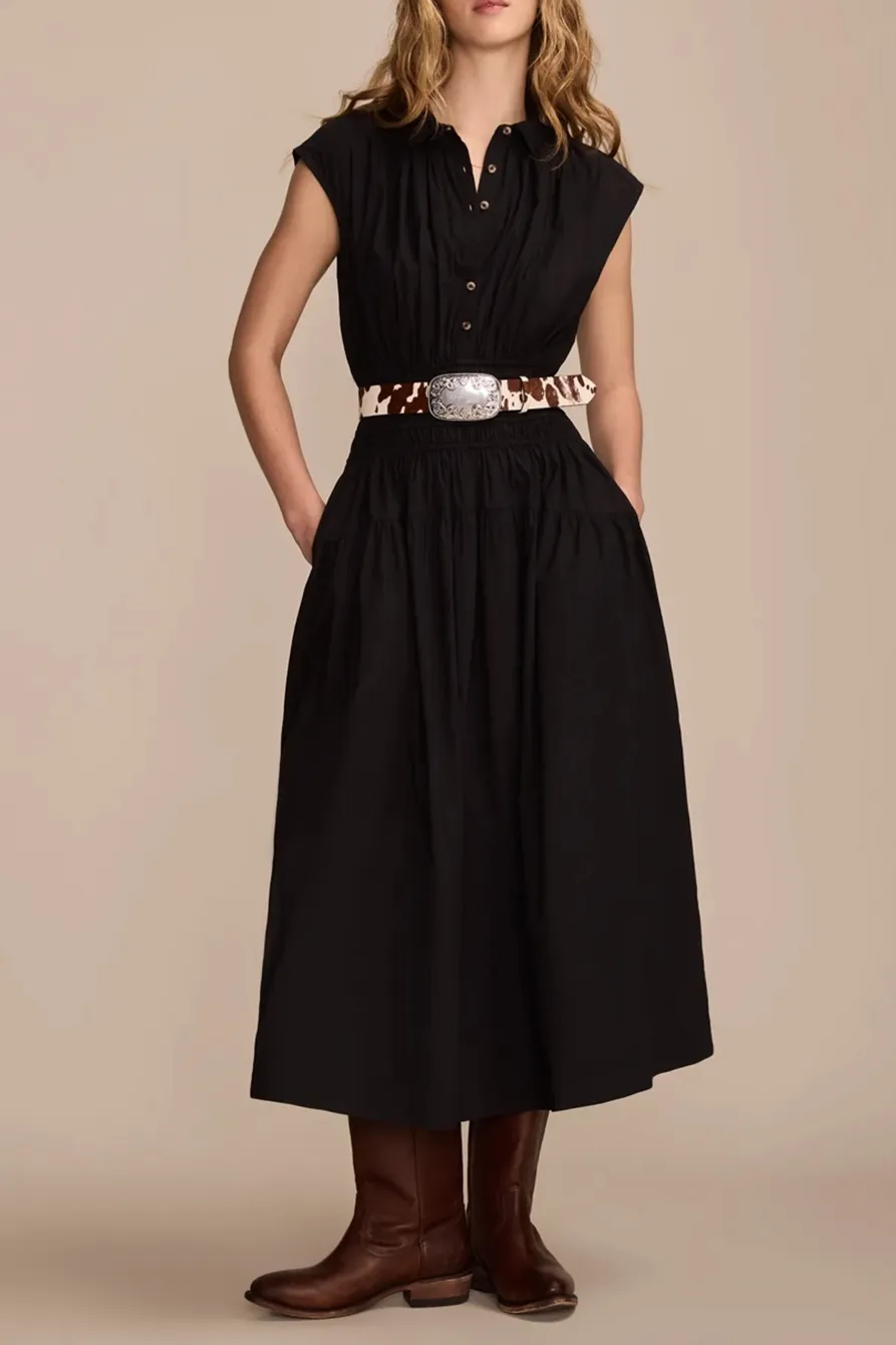 Caviar Smocked Dropped Waist Midi Dress