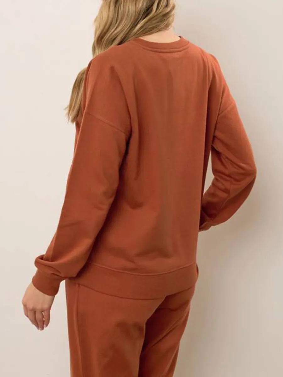 Casual Round Neck Dropped Shoulder Sweatshirt